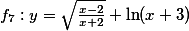 f_7:y=\sqrt {\frac{x-2}{x+2}} +\ln(x+3)