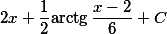 \displaystyle{2x+\frac{1}{2}\text{arctg}\:\frac{x-2}{6}+C}