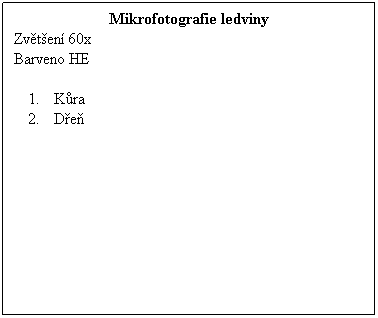 Textov pole: Mikrofotografie ledviny
Zvten 60x 
Barveno HE
 
Kra
De
 
 
 
 
 

